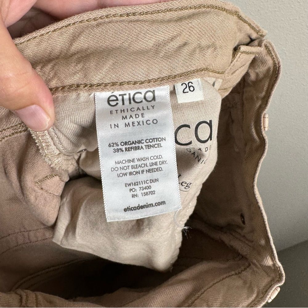 Etica Devon Wide Leg Crop Pants Tan Denim Jeans Sustainable Eco Size 26 - Picture 7 of 8